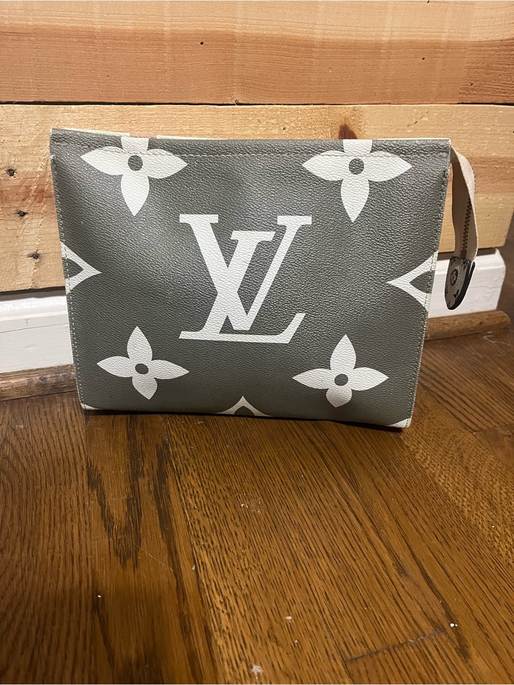 Mini Pouch in Green with White Monogram